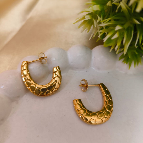 Gold plated Honeycomb Textured Hoop Earrings