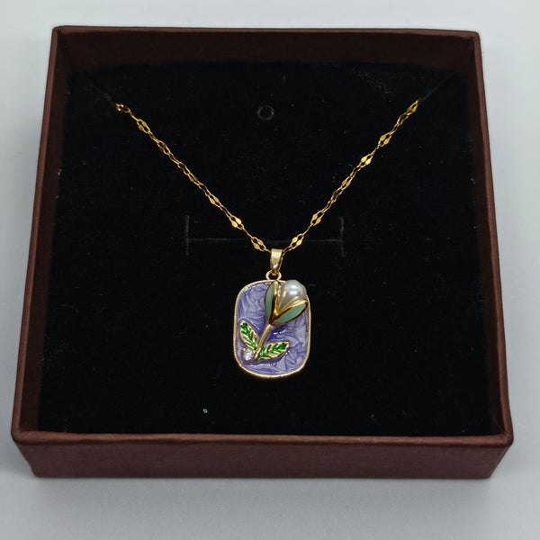Lavender Leaf Enamel Pendant Chain