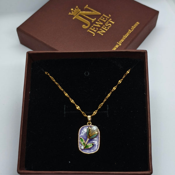 Lavender Leaf Enamel Pendant Chain