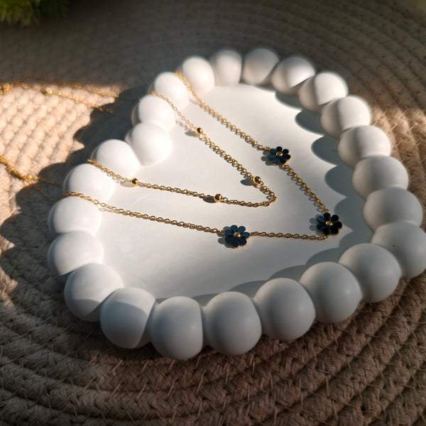 Two-Layer Black Flower Pendant Chain
