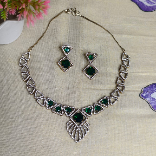Emerald Aura American Diamond Necklace Set