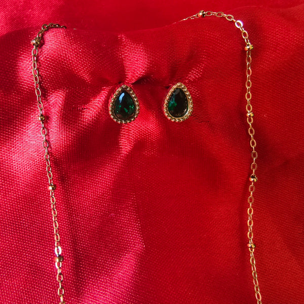 Midnight Teardrop Anti-Tarnish Necklace & Earrings Set
