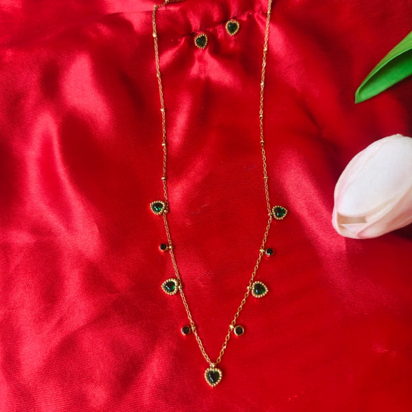 Emerald Hearts Anti-Tarnish Layered Pendant Chain Set