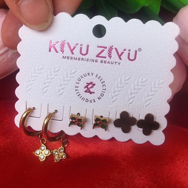 Floral Anti-Tarnish Stud Earrings Combo Set