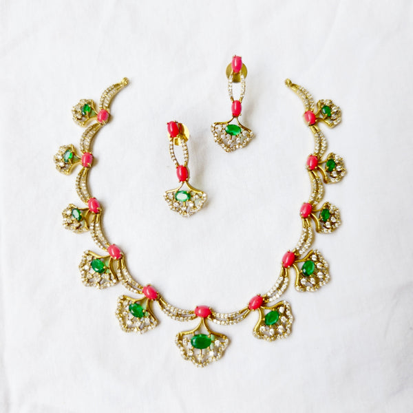 Gulnaar Emerald Bloom Necklace Set