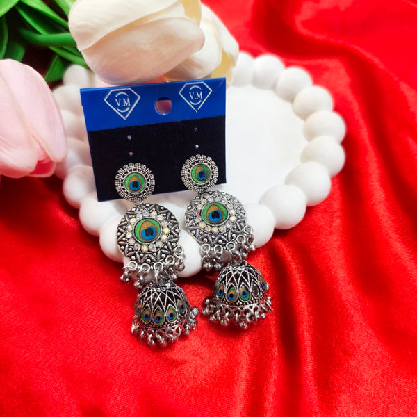 Peacock Heritage Oxidized Jhumka Earrings
