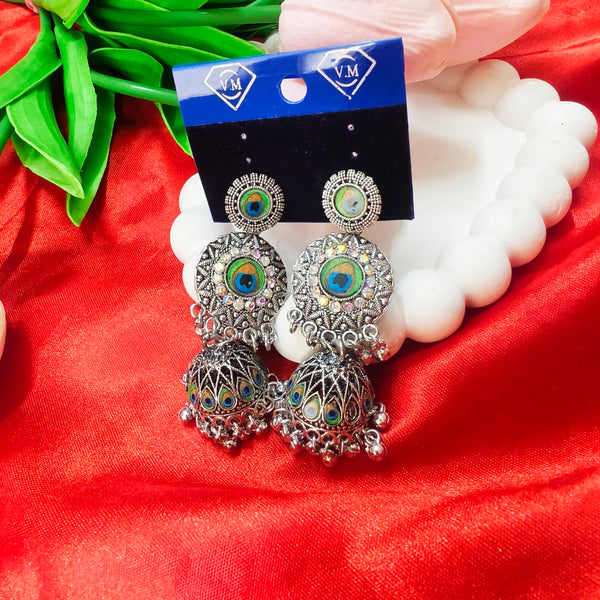 Peacock Heritage Oxidized Jhumka Earrings