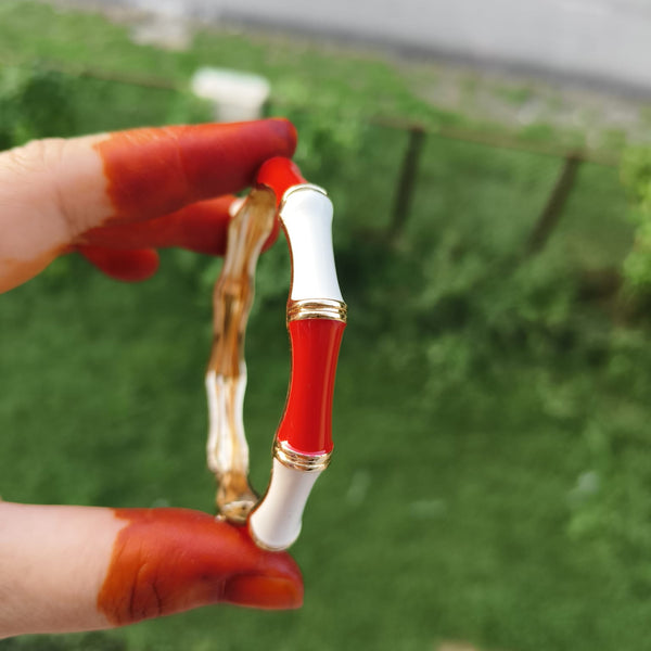 Ruby Ivory Enamel Bamboo Kada